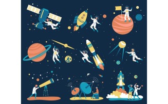 Astronomy Space People Background Set Vector Illustration Concept