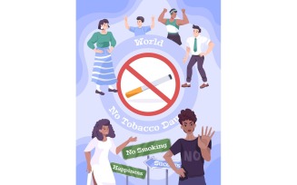 No Tobacco Day Card Flat Vector Illustration Concept