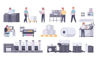 Printing House Ploygraphy Cartoon Set Vector Illustration Concept