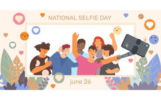 Selfie Day Card Vector Illustration Concept