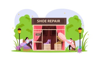 Shoes Repair And Shoemaker Flat Composition Vector Illustration Concept