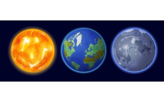 Sun Earth Moon Vector Illustration Concept
