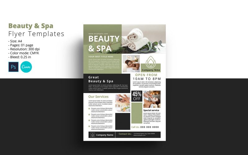 Spa & Beauty Care Flyer Template. Canva, Psd and Word Corporate Identity
