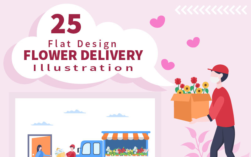 25 Flower Delivery Courier Service Online Vector Illustration