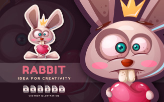 Princess Rabbit With Heart - Cute Sticker, Graphics Illustration
