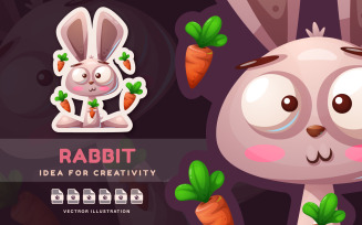 Rabbit With Carrot - Cute Sticker, Graphics Illustration