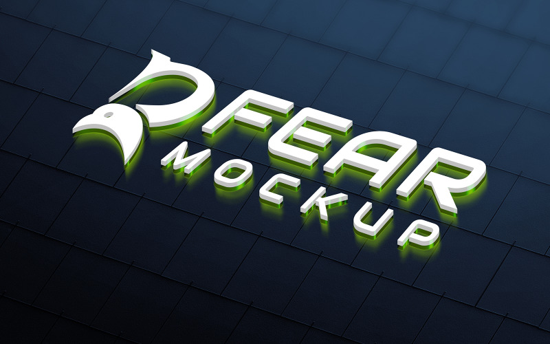 3D Neon Light Logo Mockup White And Green Color Product Mockup