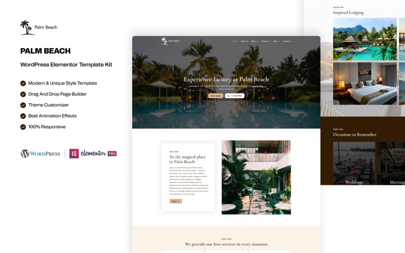 Palm Beach – Motel Ready to Use Clean and Simple WordPress Elementor Kit