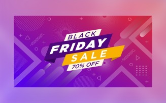 Black Friday Sale Banner with 70% Off On Purple and light Blue Color Background Design
