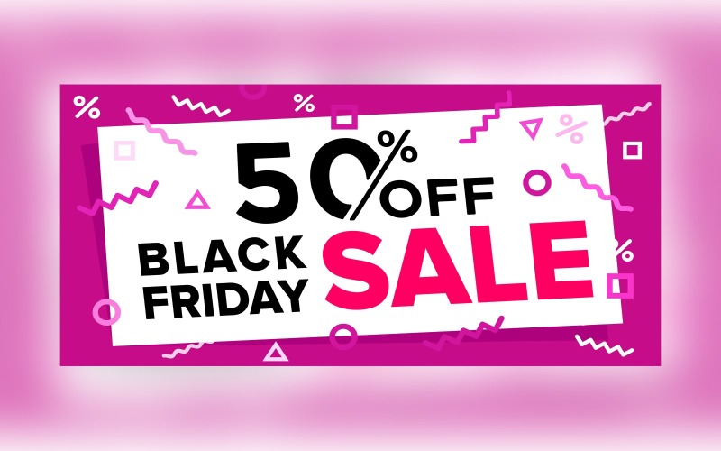 Black Friday Sale Banner With 50% Off Discount On Purple Color Background Design Product Mockup