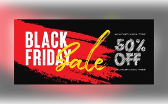 Black Friday Sale Banner With 50% Off Discount On Red And Black Design Template