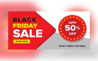 Black Friday Sale Banner With 50% Off Discount On Red And Whit Design