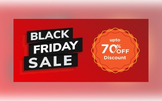 Black Friday Sale Banner with 50% Off On Red Color Background Design