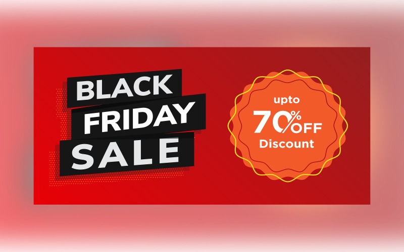 Black Friday Sale Banner with 50% Off On Red Color Background Design Product Mockup