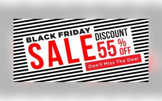 Black Friday Sale Banner With 55% Off Discount On Black And Whit Color Background Template
