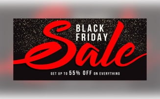 Black Friday Sale Banner With 55% Off Discount On Black And Whit Color Design Template