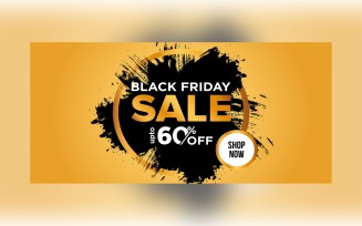Black Friday Sale Banner with 60 % Off On Black and Golden Color Background Design