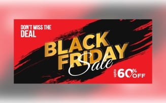 Black Friday Sale Banner with 60 % Off On Black and Red Color Background Design