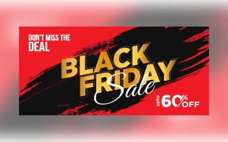 Black Friday Sale Banner with 60 % Off On Black and Red Color Background Design