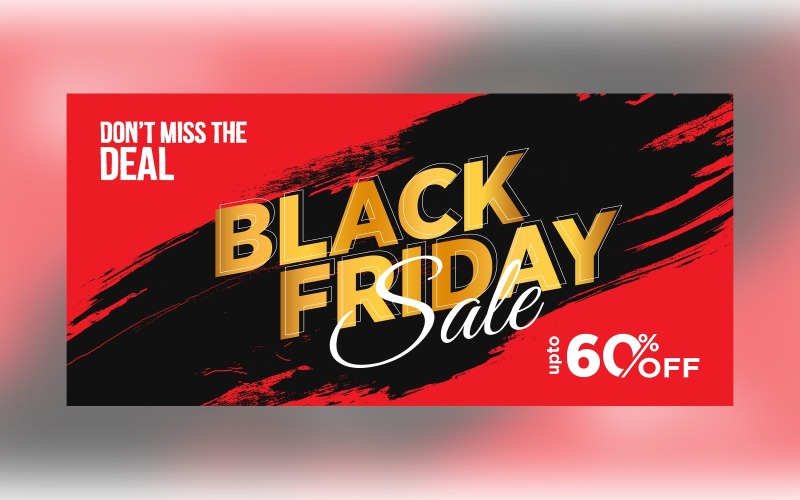 Black Friday Sale Banner with 60 % Off On Black and Red Color Background Design Product Mockup