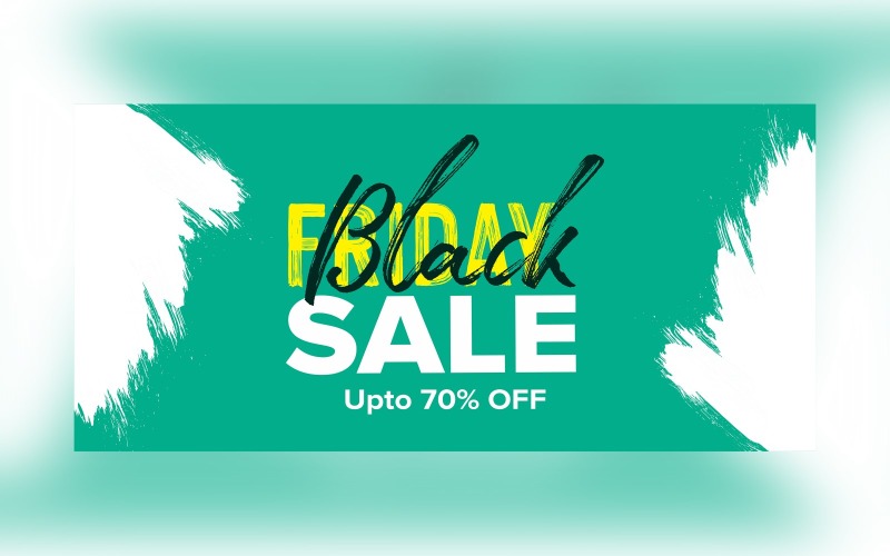 Black Friday Sale Banner with 70% Off On Whit and Seafoam Color Background Design Product Mockup