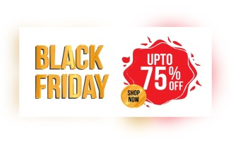 Black Friday Sale Banner with 75% Off On Whit And Red Color Background Design