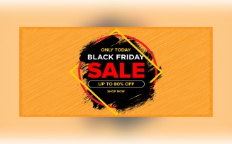 Black Friday Sale Banner with 80% Off On Yellow and Black Color Background Design