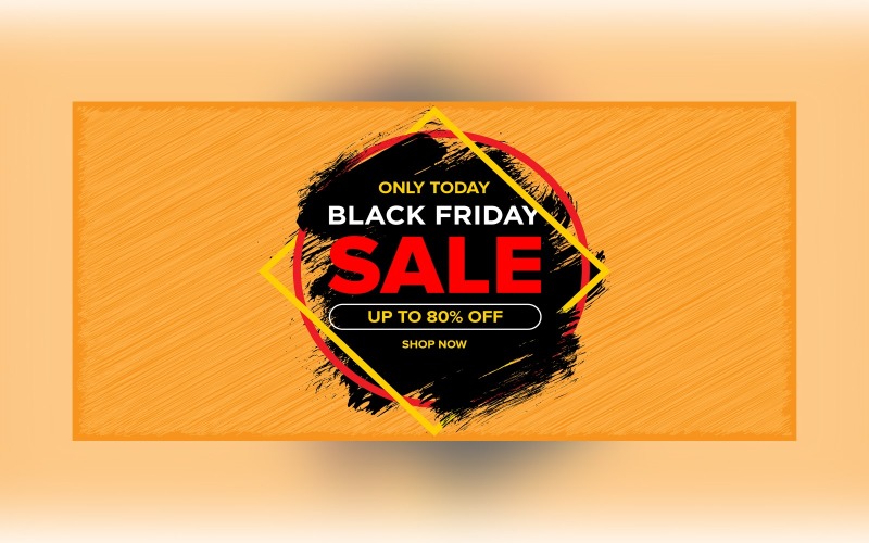 Black Friday Sale Banner with 80% Off On Yellow and Black Color Background Design Product Mockup