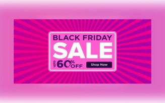 Black Friday Sale Banner With60% Off Discount On Purple And Pink Color Background Design