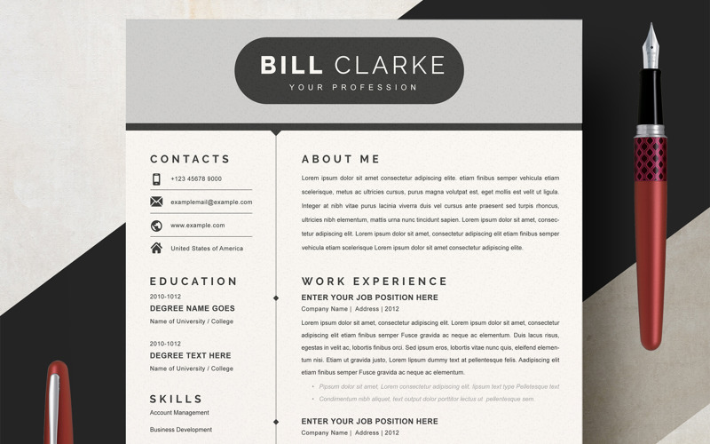Clarke / black & White Resume Resume Template