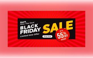 Creative For Black Friday Sale Banner With 55 % On Red And Black Color For Limited Time Offer Design