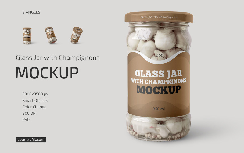 Glass Jar with Champignons Mockup Product Mockup