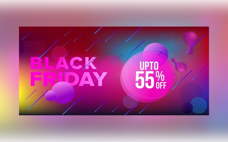 Black Friday Sale Banner with 55% Off On gradient Color Background Design Product Mockup