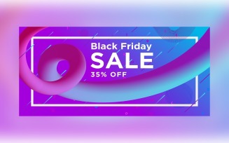 Fluid Black Friday Sale Banner with 35% Off On gradient Color Background Design Template