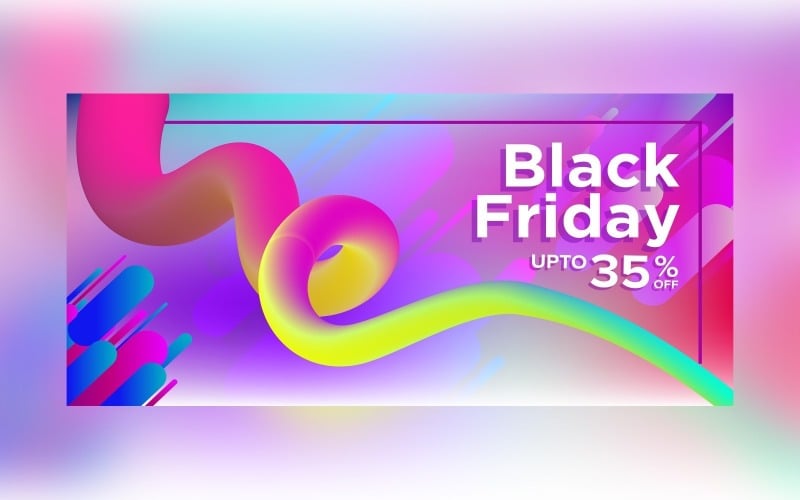 Fluid Black Friday Sale Banner with 35% Off On gradient Color Background Design Product Mockup