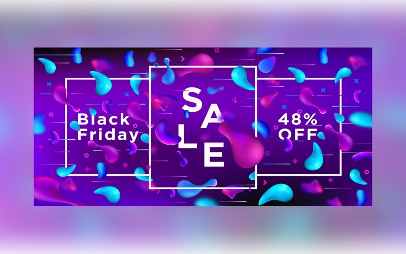 Fluid Black Friday Sale Banner with 48% Off On Fluid gradient Shape background Design Template Product Mockup