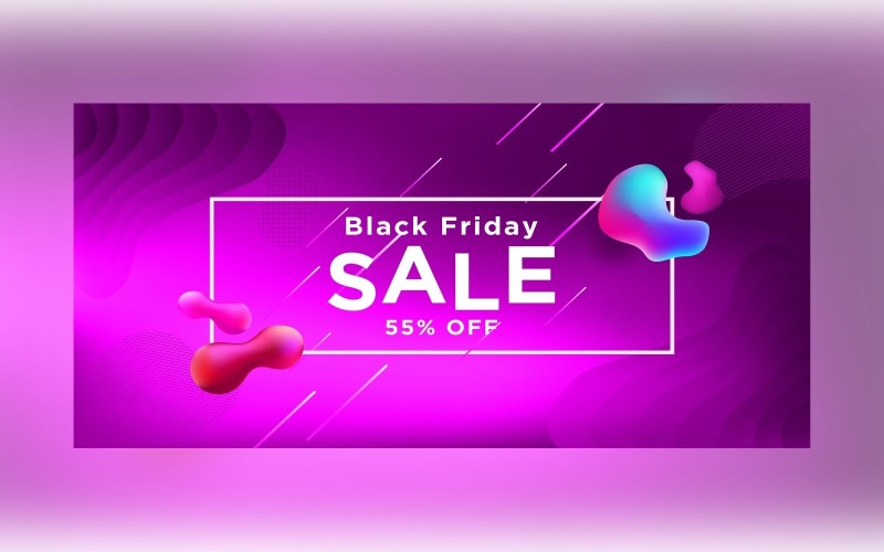 Fluid Black Friday Sale Banner with 55% Off On Purple Background Design Product Mockup