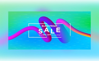 Fluid Black Friday Sale Banner with 55% Off On Sky Blue And Green Color Background Design