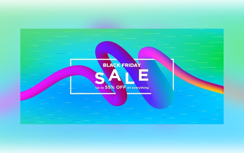 Fluid Black Friday Sale Banner with 55% Off On Sky Blue And Green Color Background Design Product Mockup