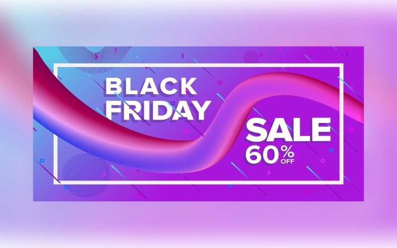 Fluid Black Friday Sale Banner with 60% Off On And Purple Color Background Design Product Mockup