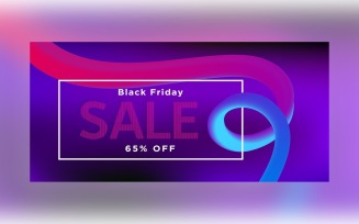 Fluid Black Friday Sale Banner with 65% Off On Red And Navy Color Background Design