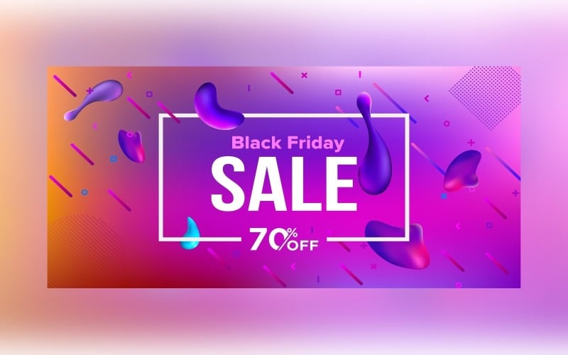 Fluid Black Friday Sale Banner with 70% Off On gradient Color background Design Product Mockup