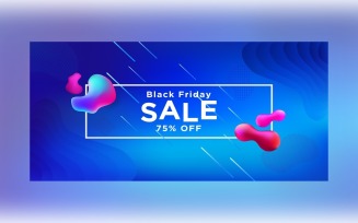 Fluid Black Friday Sale Banner with 75% Off On Blue Color Background Design