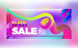Fluid Black Friday Sale Banner with 75% Off On gradient Color Background Design Template