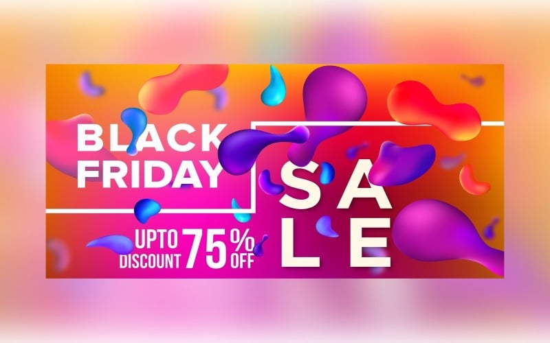 Fluid Black Friday Sale Banner with 75% Off On gradient Color Background Design Product Mockup