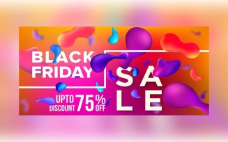 Fluid Black Friday Sale Banner with 75% Off On gradient Color Background Design