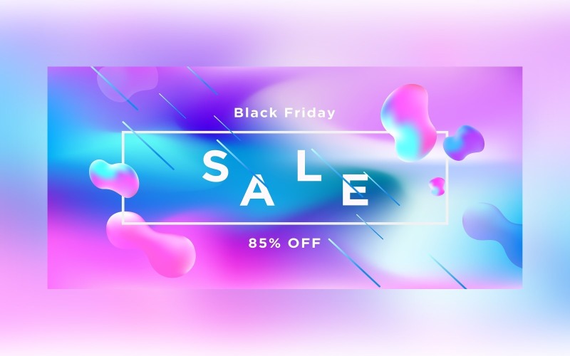 Fluid Black Friday Sale Banner with 85% Off Background Design Product Mockup