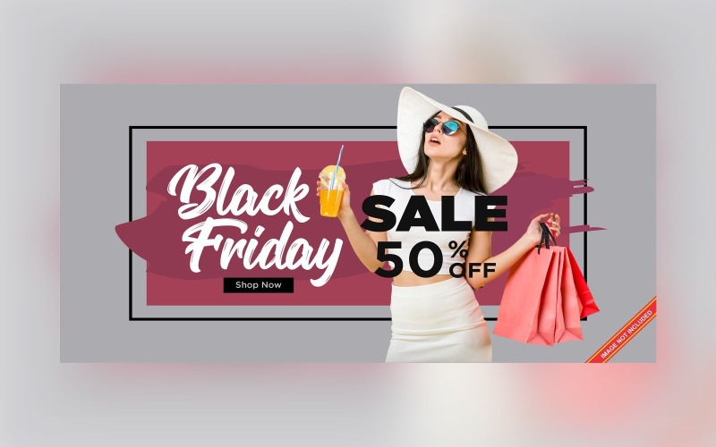 Black Friday Sale Banner On Grey And Maroon Color Background Design Product Mockup