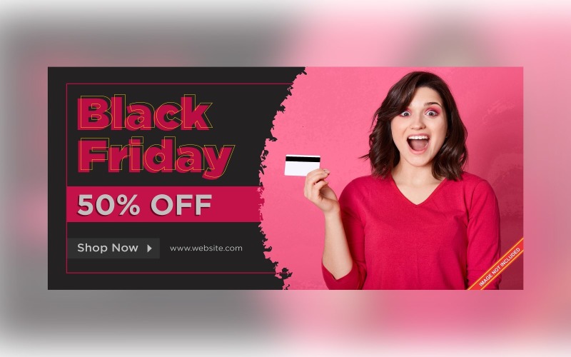 Black Friday Sale Banner On Pink And Black Color Background Design Product Mockup