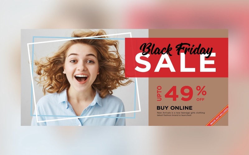 Black Friday Sale Banner With 49% Off Discount Design Template Product Mockup